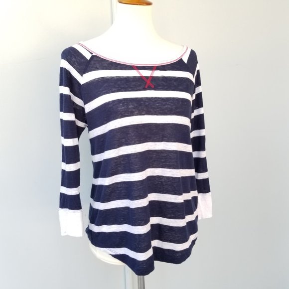 Joie Striped Nautical Linen Tee 3/4 Sleeve Small S - Picture 2 of 8